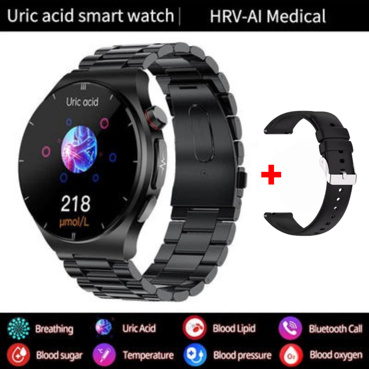 WaveTracker® PulseXplorer - Laser Treatment Smart Watch, Blood Sugar, Lipid and Uric Acid Medical Grade ECG+PPG Health Monitoring
