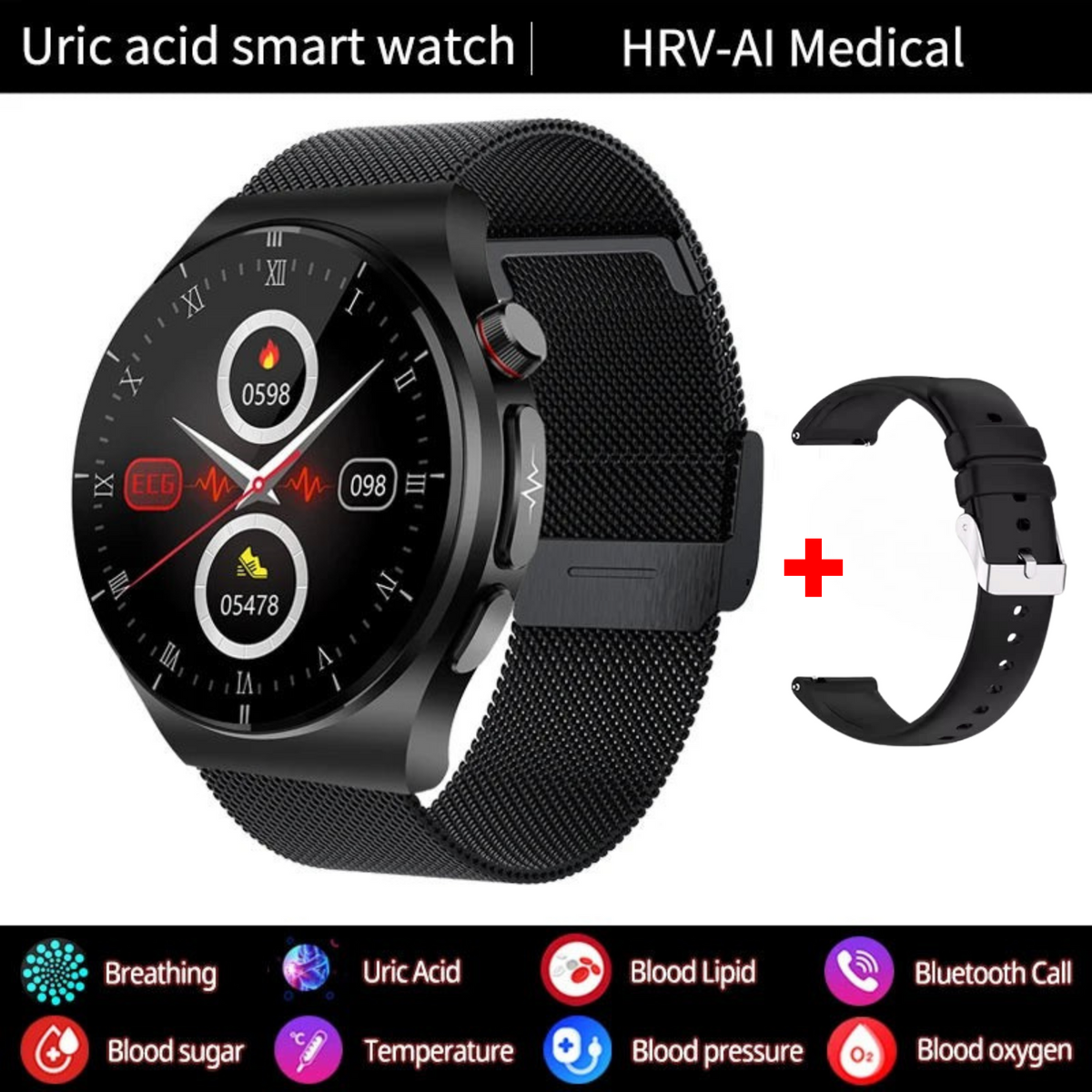 WaveTracker® PulseXplorer - Laser Treatment Smart Watch, Blood Sugar, Lipid and Uric Acid Medical Grade ECG+PPG Health Monitoring