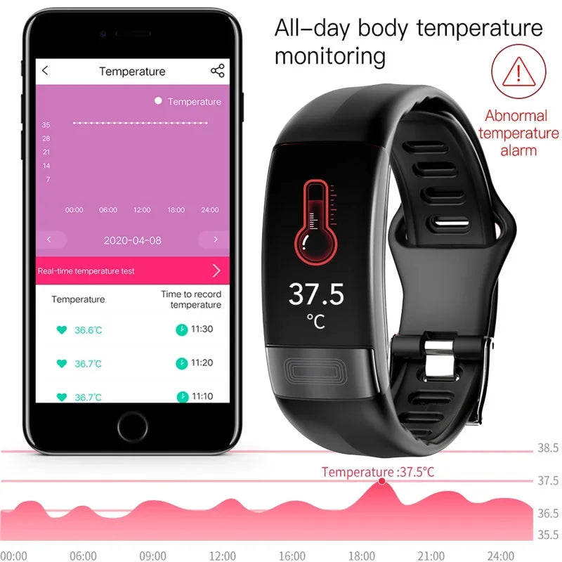 WaveTracker® Energy - Smart Bracelet Body Temperature Monitoring Smart Wristbands ECG PPG Smart Watch Heart Rate Blood Pressure