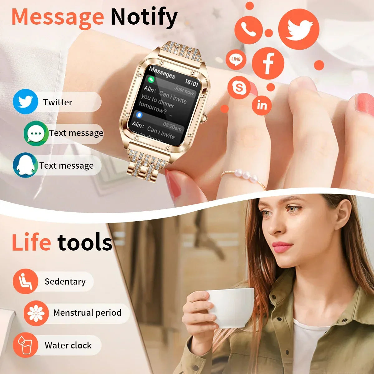 WaveTracker® Tender - Smart Watch Woman Sport Fitnes AI Voice Control