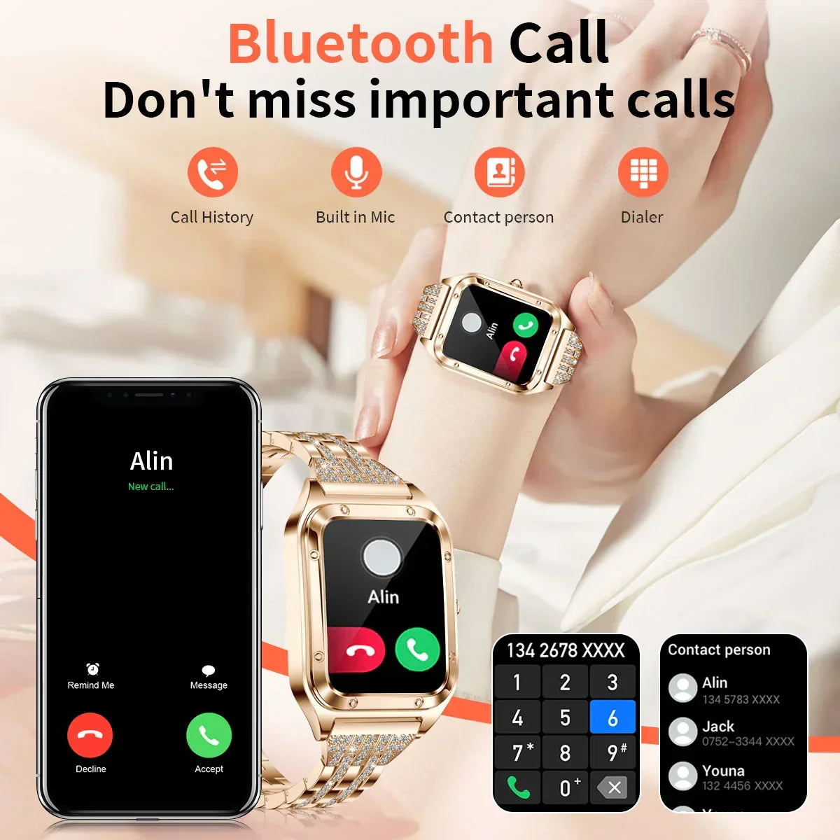 WaveTracker® Tender - Smart Watch Woman Sport Fitnes AI Voice Control